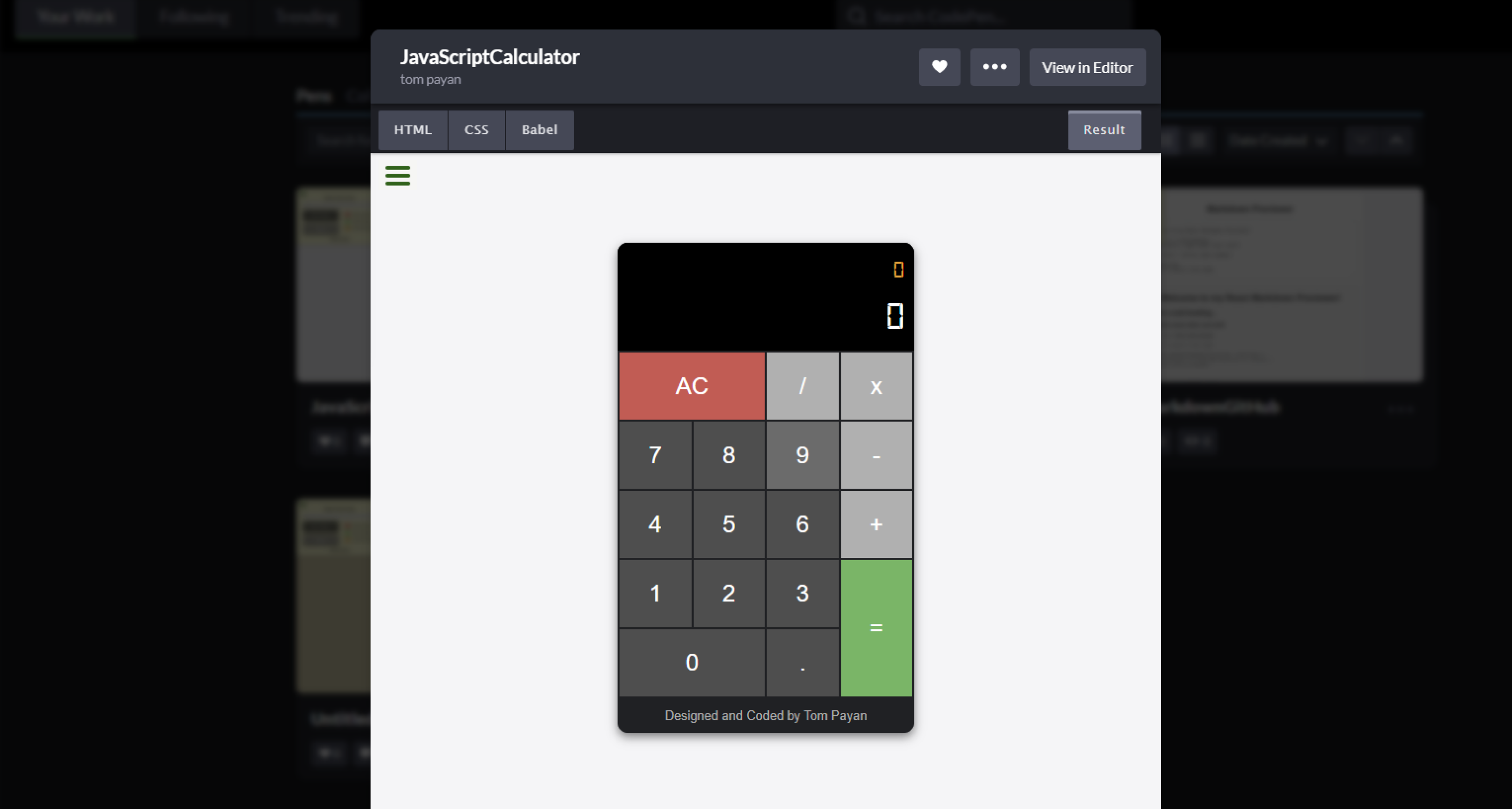 Interface d’une calculatrice JavaScript